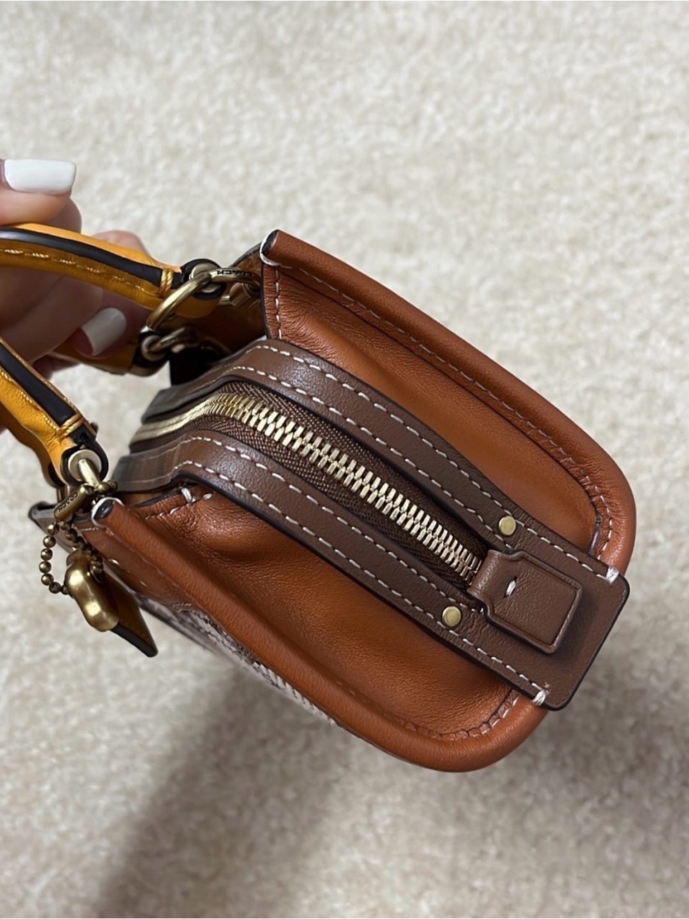 Coach Brown Jacquard Mini Tote with Yellow Handle - Picture 2 of 8